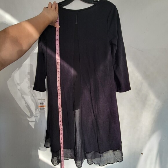 NEW Bar III Deep Black 3/4 Sleeve Hi Lo Chiffon Hem Knit Tunic Top Size Small - Picture 6 of 12